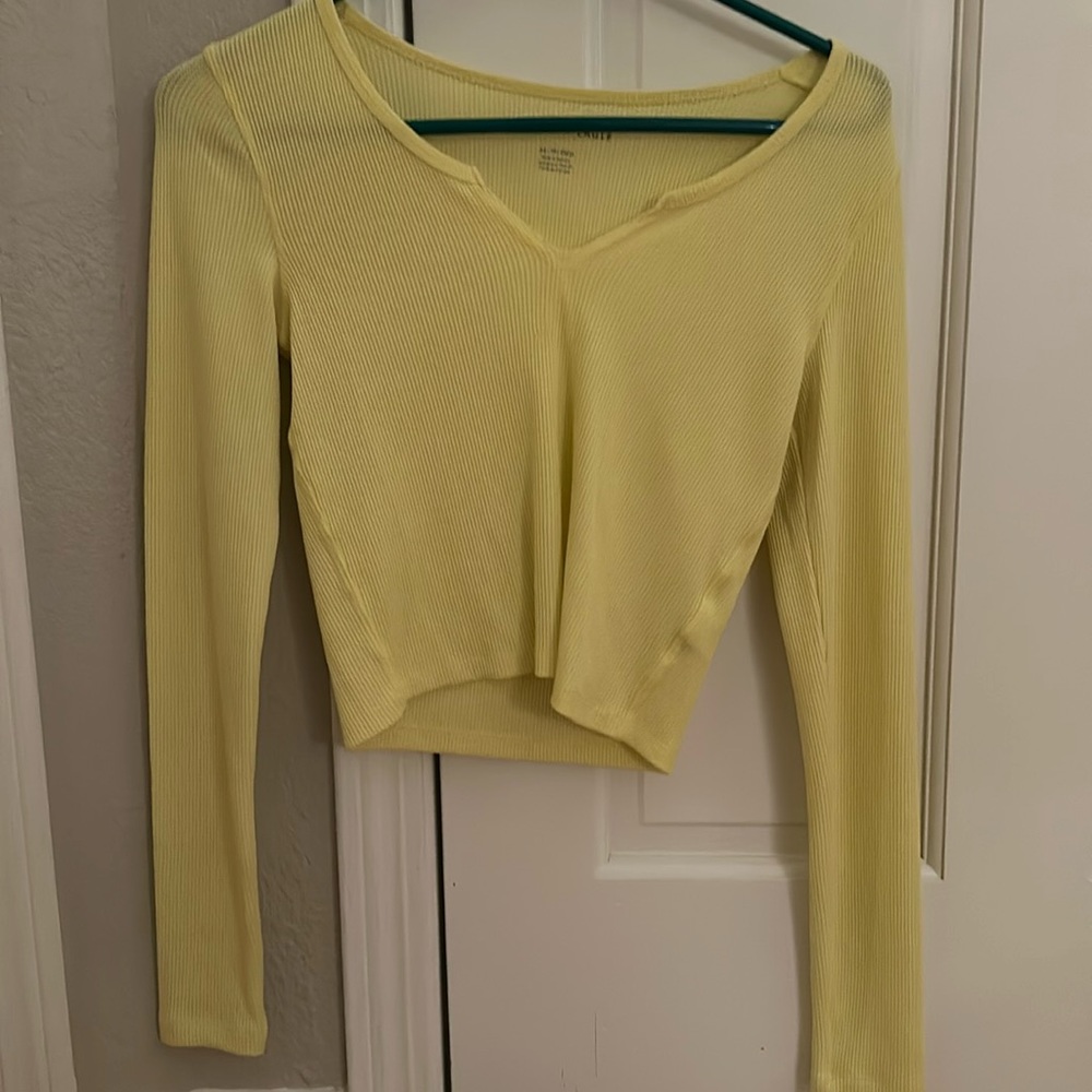 American Eagle Womens Cropped Waffle V-neck Top